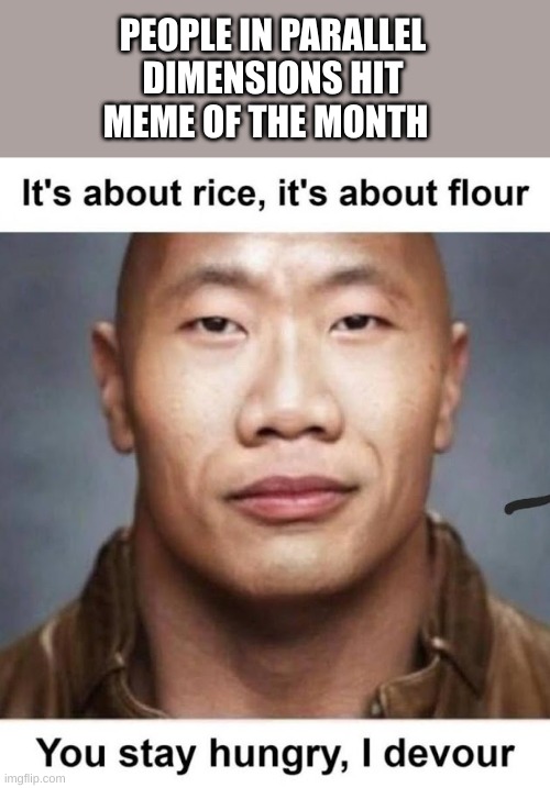  PEOPLE IN PARALLEL DIMENSIONS HIT MEME OF THE MONTH | image tagged in the rock | made w/ Imgflip meme maker