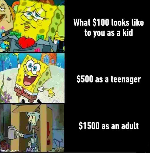 image tagged in money,kids,teenager,adult | made w/ Imgflip meme maker