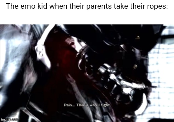 Pain... This is why I fight | The emo kid when their parents take their ropes: | image tagged in pain this is why i fight | made w/ Imgflip meme maker