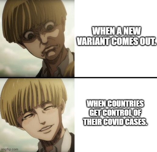 Yelana | WHEN A NEW VARIANT COMES OUT. WHEN COUNTRIES GET CONTROL OF THEIR COVID CASES. | image tagged in aot,covid-19 | made w/ Imgflip meme maker