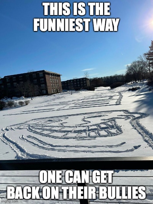 Trollface in the Snow | THIS IS THE FUNNIEST WAY; ONE CAN GET BACK ON THEIR BULLIES | image tagged in trollface,memes | made w/ Imgflip meme maker