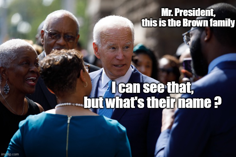 Another open mike moment | Mr. President, this is the Brown family; I can see that, but what's their name ? | image tagged in memes | made w/ Imgflip meme maker