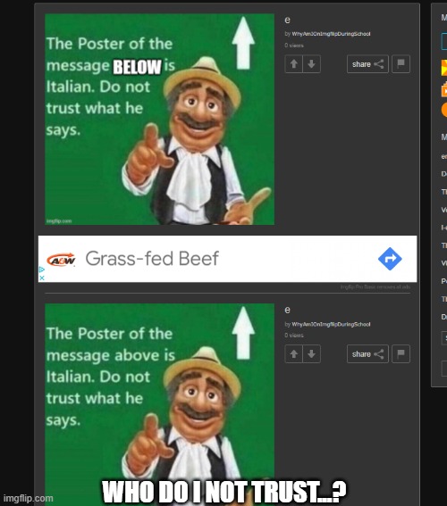 e | WHO DO I NOT TRUST...? | image tagged in e | made w/ Imgflip meme maker