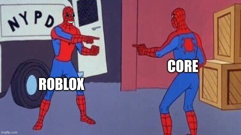 Fact or cap | CORE; ROBLOX | image tagged in spiderman pointing at spiderman | made w/ Imgflip meme maker