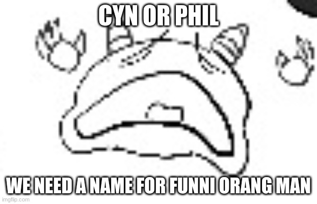when no bobuck | CYN OR PHIL; WE NEED A NAME FOR FUNNI ORANG MAN | image tagged in when no bobuck | made w/ Imgflip meme maker