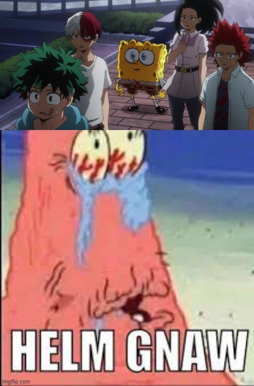 Spongebob anime | image tagged in helm gnaw | made w/ Imgflip meme maker