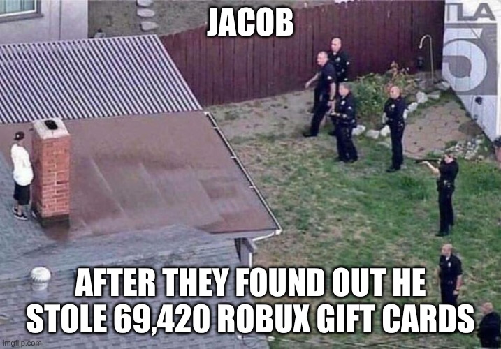 Fortnite meme | JACOB; AFTER THEY FOUND OUT HE STOLE 69,420 ROBUX GIFT CARDS | image tagged in fortnite meme | made w/ Imgflip meme maker