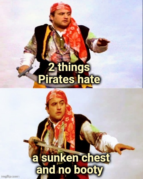 Pirate joke | 2 things Pirates hate a sunken chest and no booty | image tagged in pirate joke | made w/ Imgflip meme maker