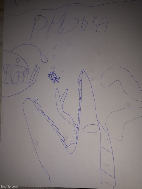 Making drawings of peoples phobias 1: Me with Thalassaphobia, fear of the ocean and whats in it. Suggest in the commentaar! | image tagged in phobia | made w/ Imgflip meme maker
