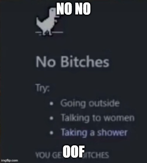 no | NO NO; OOF | image tagged in no biches | made w/ Imgflip meme maker