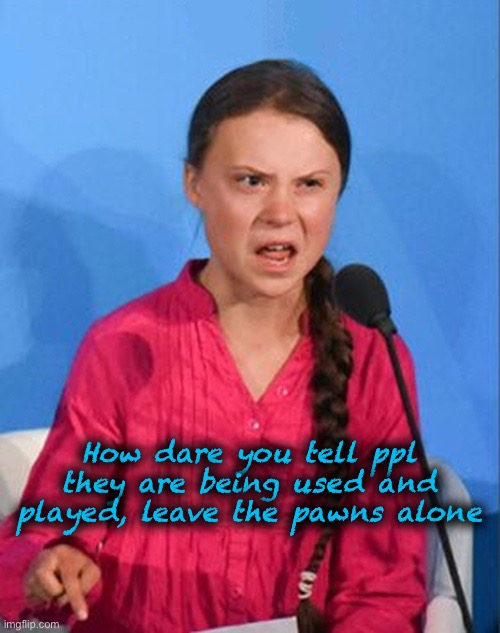 Greta Thunberg how dare you | How dare you tell ppl they are being used and played, leave the pawns alone | image tagged in greta thunberg how dare you | made w/ Imgflip meme maker