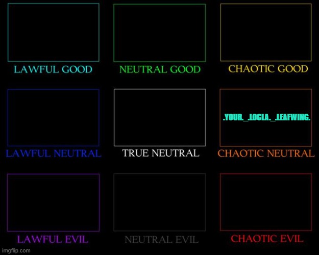 Alignment Chart | .YOUR._.LOCLA._.LEAFWING. | image tagged in alignment chart | made w/ Imgflip meme maker