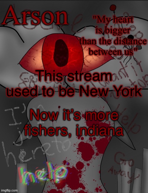 Arson's announcement temp | This stream used to be New York; Now it’s more fishers, Indiana | image tagged in arson's announcement temp | made w/ Imgflip meme maker