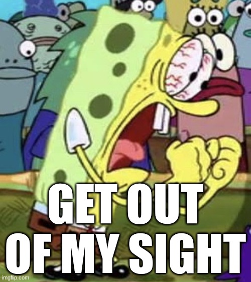 yelling spongebob | GET OUT OF MY SIGHT | image tagged in yelling spongebob | made w/ Imgflip meme maker