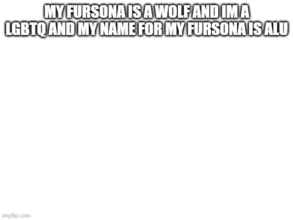 Blank White Template | MY FURSONA IS A WOLF AND IM A LGBTQ AND MY NAME FOR MY FURSONA IS ALU | image tagged in blank white template | made w/ Imgflip meme maker