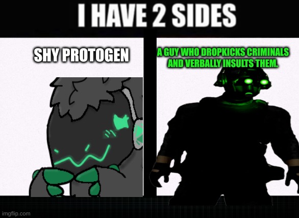 [insert title here | A GUY WHO DROPKICKS CRIMINALS AND VERBALLY INSULTS THEM. SHY PROTOGEN | made w/ Imgflip meme maker