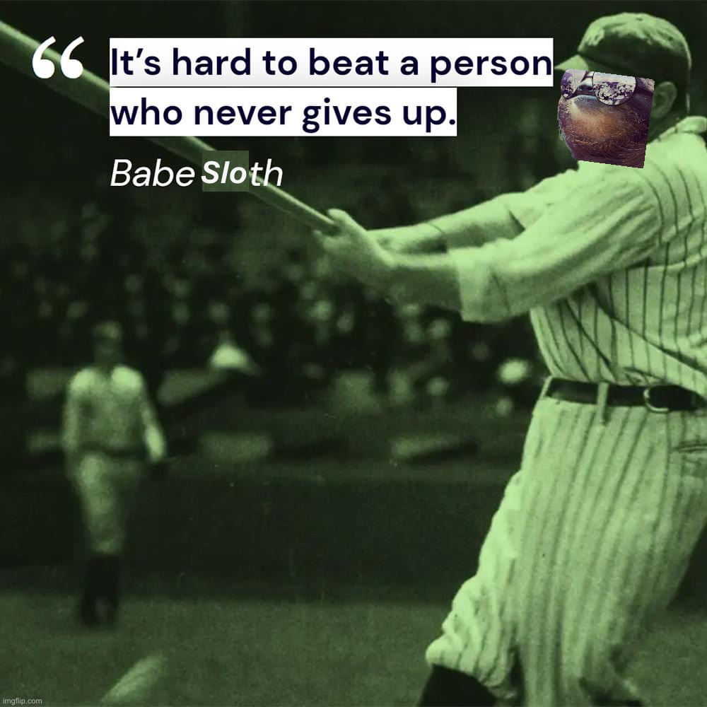 I said this | Slo | image tagged in babe ruth quote,babe,sloth,quote,never give up,trust your instincts | made w/ Imgflip meme maker