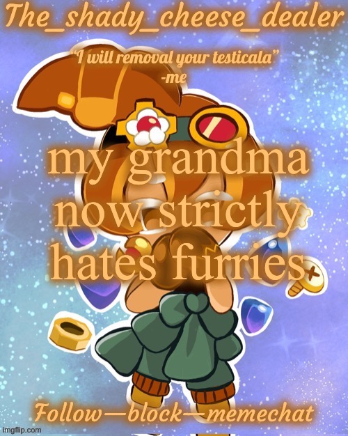 I’m proud of her | my grandma now strictly hates furries | image tagged in shady s 8282628272th croissant temp ty doggo | made w/ Imgflip meme maker