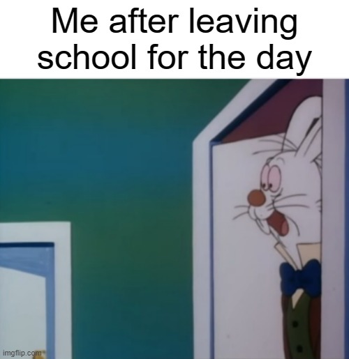 I like doing that | Me after leaving school for the day | image tagged in white rabbit hype | made w/ Imgflip meme maker