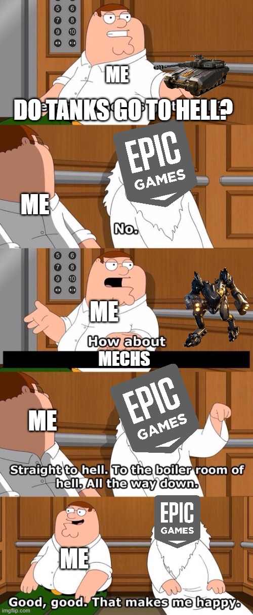 thx Epic | ME; DO TANKS GO T0 HELL? ME; ME; MECHS; ME; ME | image tagged in the boiler room of hell | made w/ Imgflip meme maker