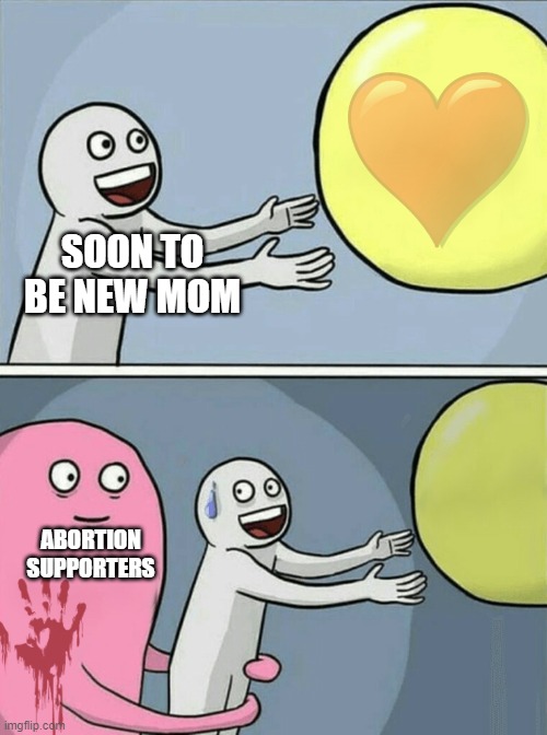 when you have your first child | SOON TO BE NEW MOM; ABORTION SUPPORTERS | image tagged in memes,running away balloon | made w/ Imgflip meme maker