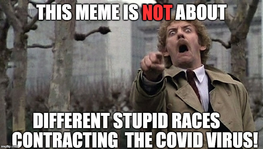 THIS MEME IS NOT ABOUT DIFFERENT STUPID RACES      CONTRACTING  THE COVID VIRUS! NOT | made w/ Imgflip meme maker