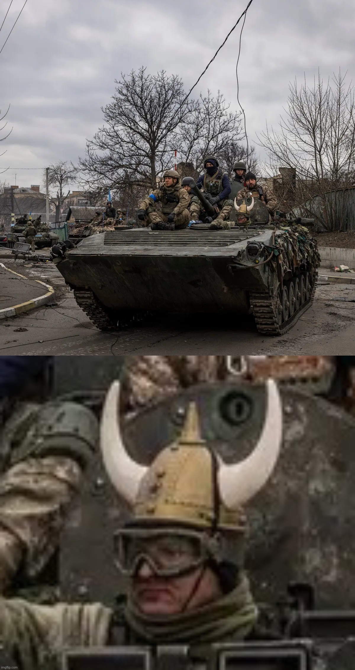 Ukraine wins the humor war again. :) | image tagged in ukrainian soldiers with helm,ukraine,ukrainian,ukrainian lives matter,humor,war | made w/ Imgflip meme maker