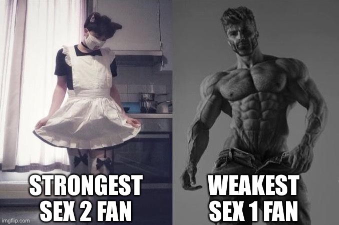 Strongest Fan VS Weakest Fan | STRONGEST SEX 2 FAN; WEAKEST SEX 1 FAN | image tagged in strongest fan vs weakest fan | made w/ Imgflip meme maker