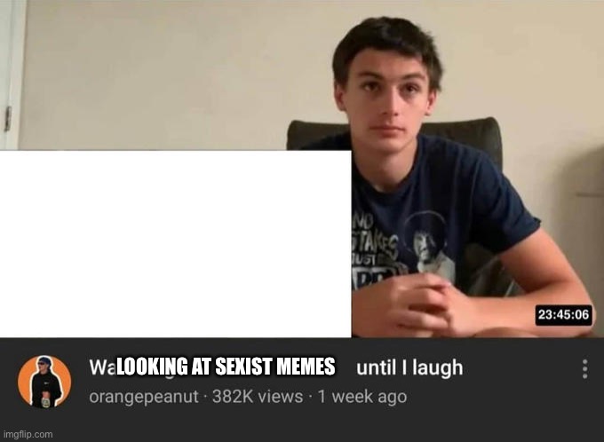 Truth | LOOKING AT SEXIST MEMES | image tagged in watching until i laugh | made w/ Imgflip meme maker
