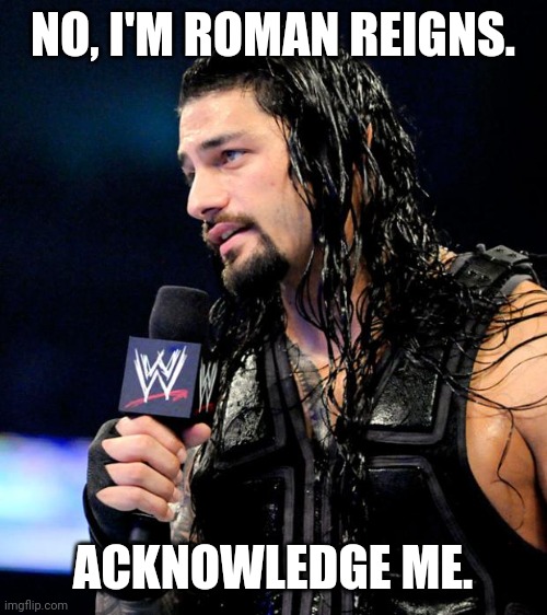 roman reigns | NO, I'M ROMAN REIGNS. ACKNOWLEDGE ME. | image tagged in roman reigns | made w/ Imgflip meme maker