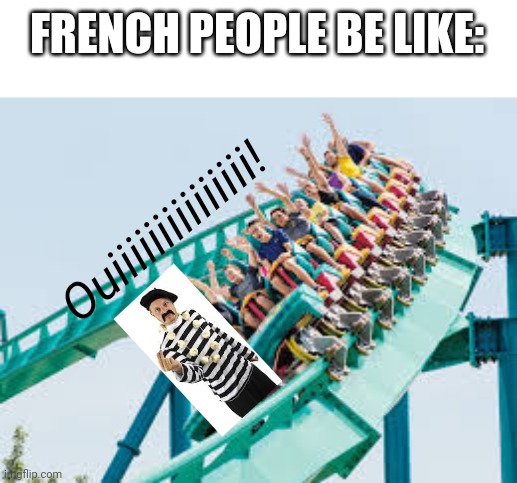 I am tired. | FRENCH PEOPLE BE LIKE:; Ouiiiiiiiiiiiiiii! | image tagged in roller coaster,rollercoaster,french,french person,be like | made w/ Imgflip meme maker