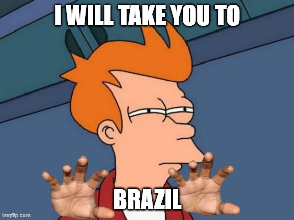 Futurama Fry | I WILL TAKE YOU TO; BRAZIL | image tagged in memes,futurama fry | made w/ Imgflip meme maker