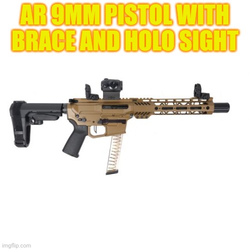 AR 9MM PISTOL WITH BRACE AND HOLO SIGHT | made w/ Imgflip meme maker