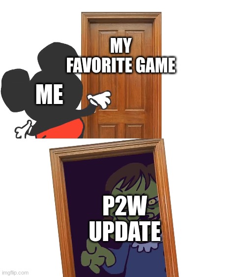 Mockey Gets Spooped | MY FAVORITE GAME; ME; P2W UPDATE | image tagged in mockey gets spooped | made w/ Imgflip meme maker
