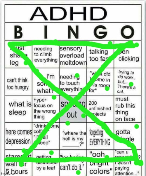 adhd bingo | image tagged in adhd bingo | made w/ Imgflip meme maker