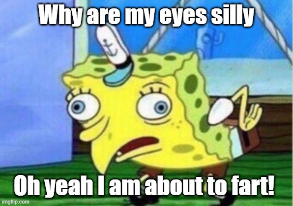 When you say it out loud | Why are my eyes silly; Oh yeah I am about to fart! | image tagged in memes,mocking spongebob | made w/ Imgflip meme maker