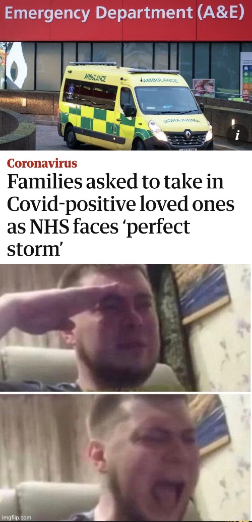 TORY MP, YOU ARE A TOY! | image tagged in crying salute,coronavirus,covid-19,nhs,perfect storm,memes | made w/ Imgflip meme maker