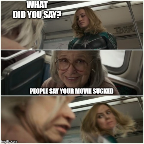 Wasn't That Bad | WHAT DID YOU SAY? PEOPLE SAY YOUR MOVIE SUCKED | image tagged in captain marvel punch old lady | made w/ Imgflip meme maker