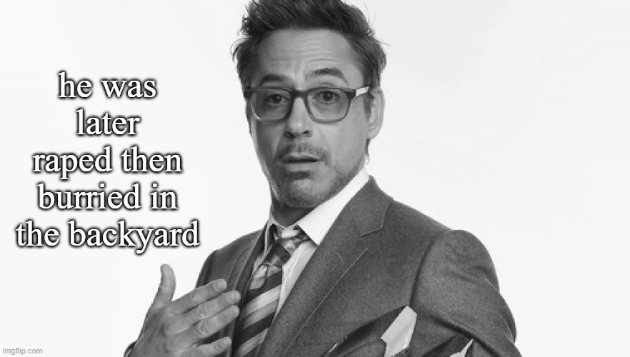 Robert Downey Jr's Comments | he was later raped then burried in the backyard | image tagged in robert downey jr's comments | made w/ Imgflip meme maker