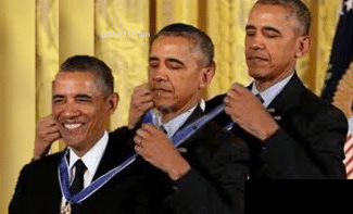 Three Obamas giving themselves medals Blank Meme Template