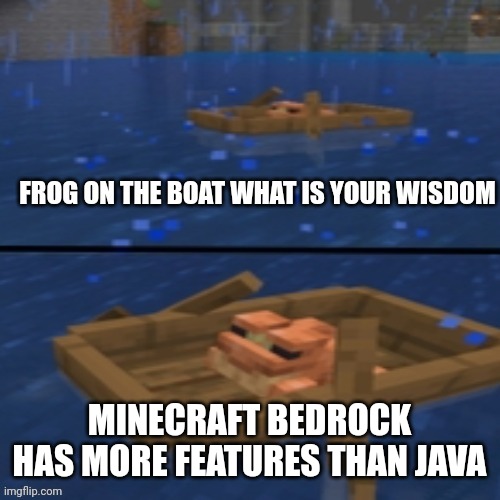 Bedrock isn't bad | MINECRAFT BEDROCK HAS MORE FEATURES THAN JAVA | image tagged in frog of the boat | made w/ Imgflip meme maker