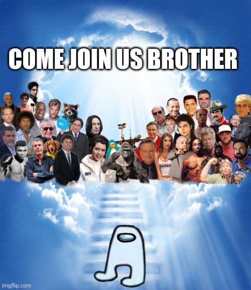 Meme Heaven | COME JOIN US BROTHER | image tagged in meme heaven | made w/ Imgflip meme maker