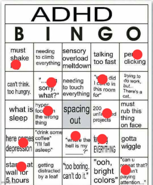 adhd bingo | image tagged in adhd bingo | made w/ Imgflip meme maker