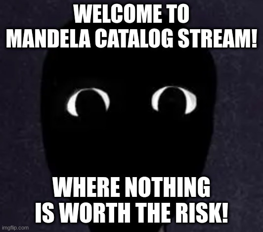For everyone who just joined here :) | WELCOME TO MANDELA CATALOG STREAM! WHERE NOTHING IS WORTH THE RISK! | image tagged in mandela catalogue face | made w/ Imgflip meme maker