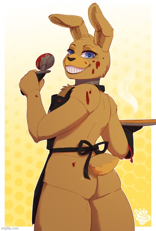 "Would'ya like a slice?" (By PixelFlare) | image tagged in furry,femboy,cute,fnaf,spring bonnie,dat ass | made w/ Imgflip meme maker