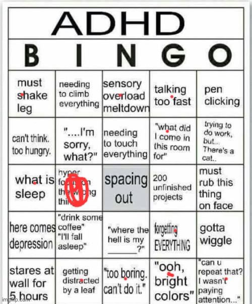 Yeah, I’m a very. . . Weird in how my adhd works ??? | image tagged in adhd bingo | made w/ Imgflip meme maker