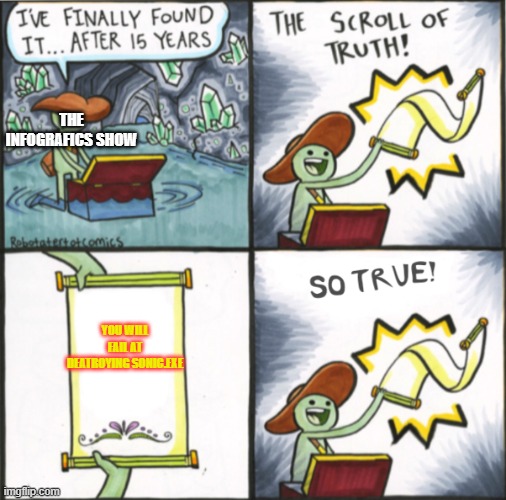 The Real Scroll Of Truth | THE INFOGRAFICS SHOW; YOU WILL FAIL AT DEATROYING SONIC.EXE | image tagged in the real scroll of truth | made w/ Imgflip meme maker