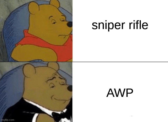 CS Go | sniper rifle; AWP | image tagged in memes,tuxedo winnie the pooh | made w/ Imgflip meme maker