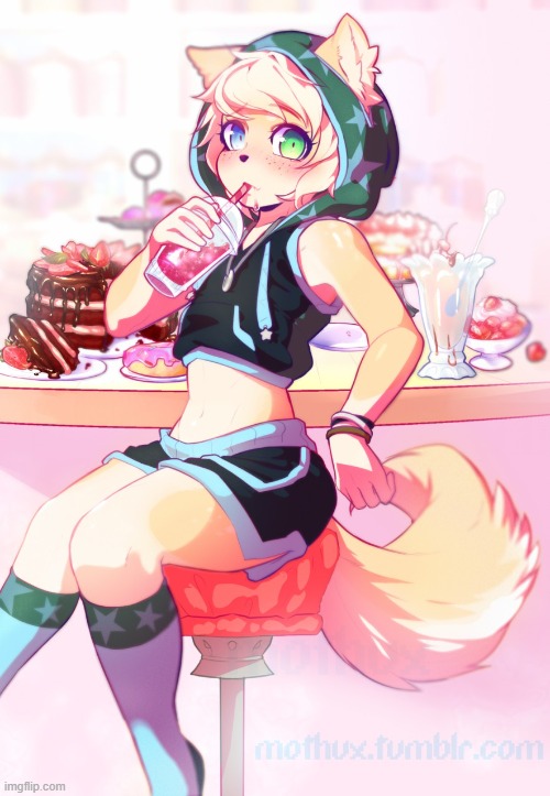 Cute (By mothux) | image tagged in cute,femboy,furry,food | made w/ Imgflip meme maker