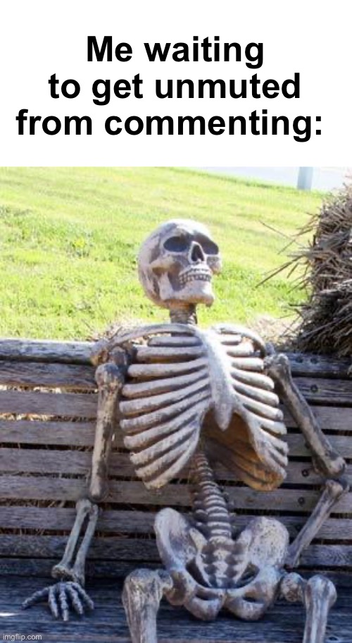 Waiting Skeleton Meme | Me waiting to get unmuted from commenting: | image tagged in memes,waiting skeleton | made w/ Imgflip meme maker